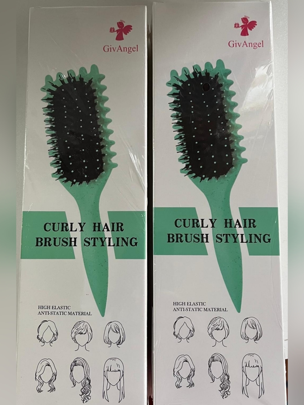 Angel Mint 2 Pack-Green Curly Hair Brush - Anti-Static Styling Brush